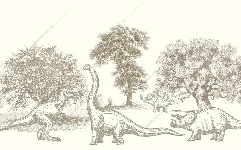 Фотообои Гравюра с динозаврами в детскую